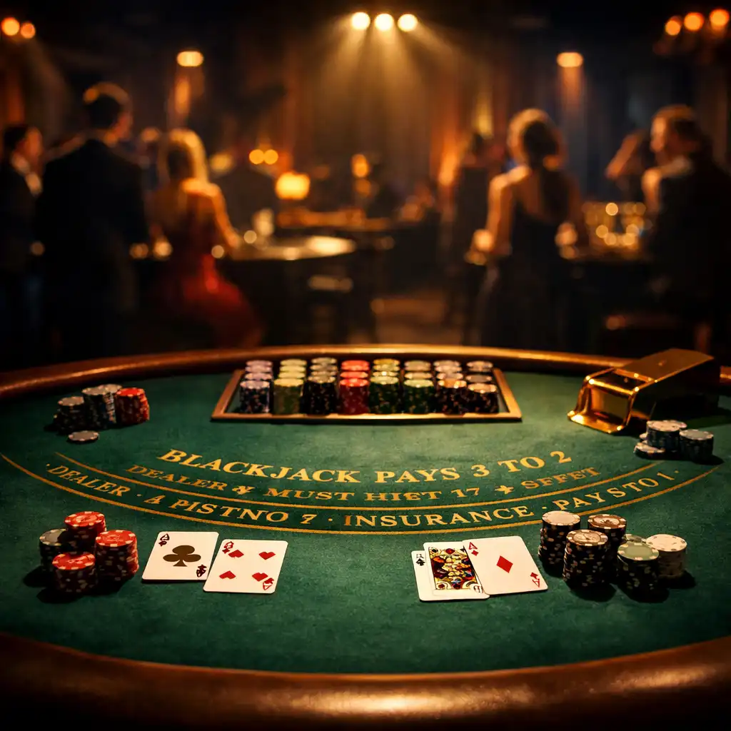 Stół do blackjacka w teatralnym świetle podczas ekskluzywnego eventu